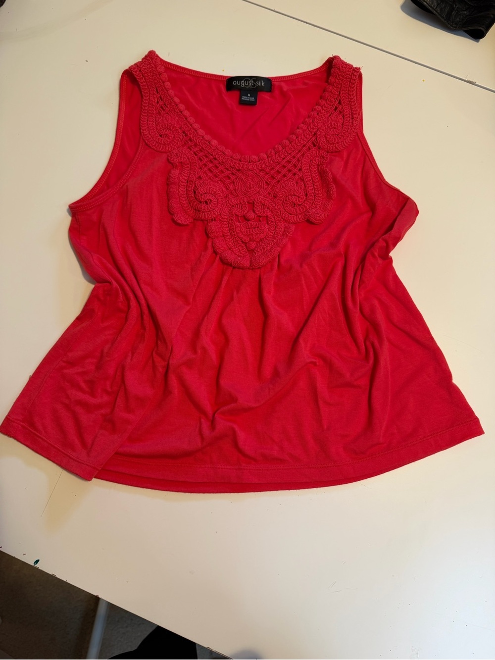 august silk Red Crochet-Detail Sleeveless Camisole